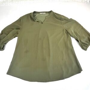 Vivilli Womens‎ Olive Green Split Neck Dolman Sleeve Tunic Top XL